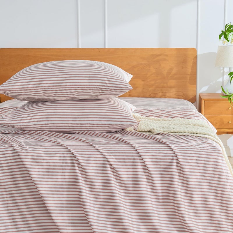 JELLYMONI 100% Natural Cotton Striped Standard Pillowcases Set, 2 Pack White and Pink Stripes Pattern Printed Pillow Covers with Envelope Closure(Pillows are not Included) - Image 5
